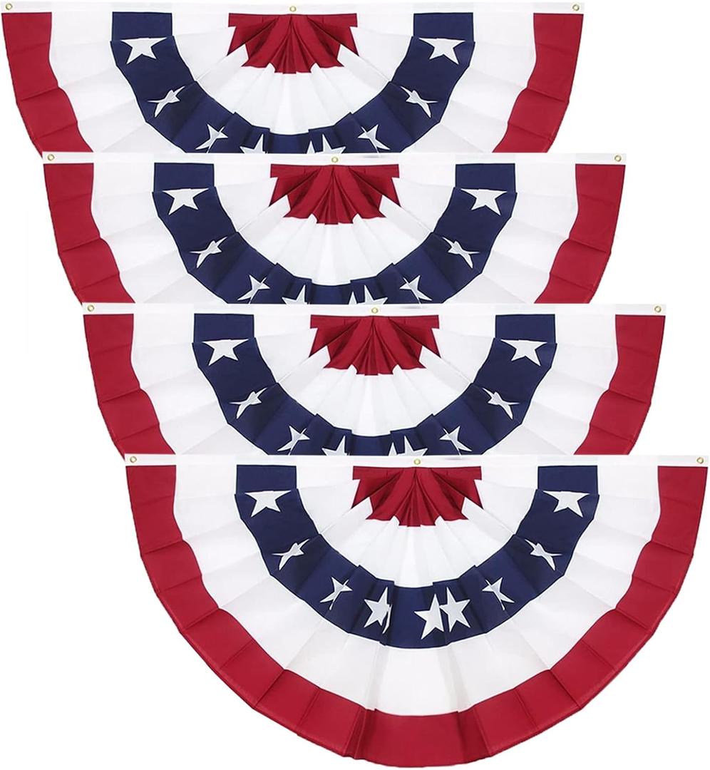 3x6 Ft American Pleated Fan Flag (Set of 4) Patriotic Half Fan Bunting, 4th of July Memorial Day Decorations for 250th Anniversary