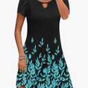 HOTOUCH Women's Casual A-Line Dress with Pockets Summer Beach Floral Tshirt Dress Short Sleeve Mini Dress Flowy Sundresses, M