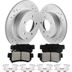 2 x Rear Brake Pads and Rotors Kit Vented Compatible with Hyundai Sonata 2005-2008 w/3.3 V6 Engine, Drilled Slotted Brake Rotors Ceramic Brake Pads Geomet Coated 11.2in(284mm)