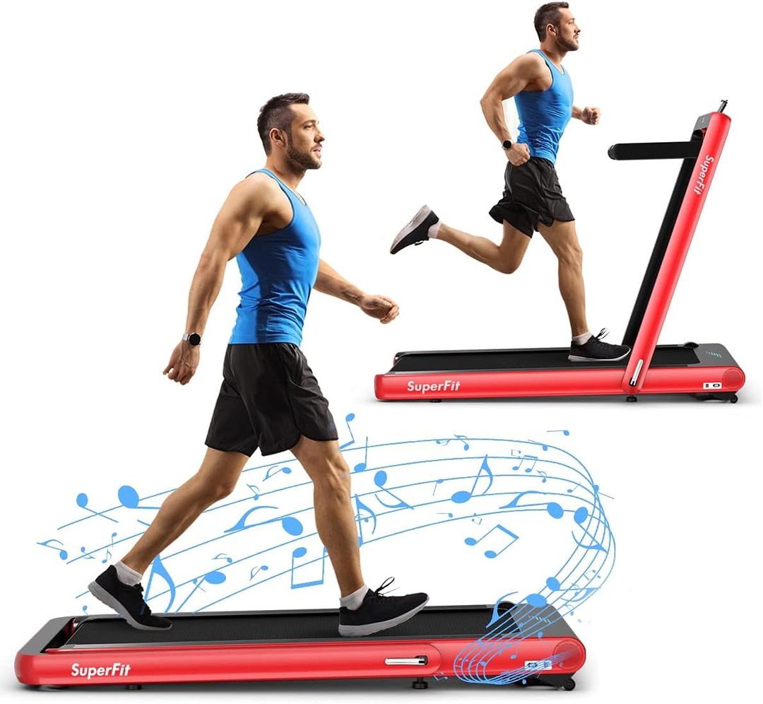SuperFit 4.75HP 2 In 1 Folding Treadmill W/Remote APP Control Red