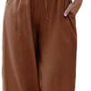 Faleave Women's Cotton Linen Summer Palazzo Pants Flowy Wide Leg Beach Trousers with Pockets (Brown, L)