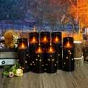 Flameless Candles,with Embedded Star String, Battery Operated Candles Flickering LED Pillar Candles with Remote Control and Timer, Home Decoration Add a Warm and Romantic AtmosphereSet of 7 (Black)