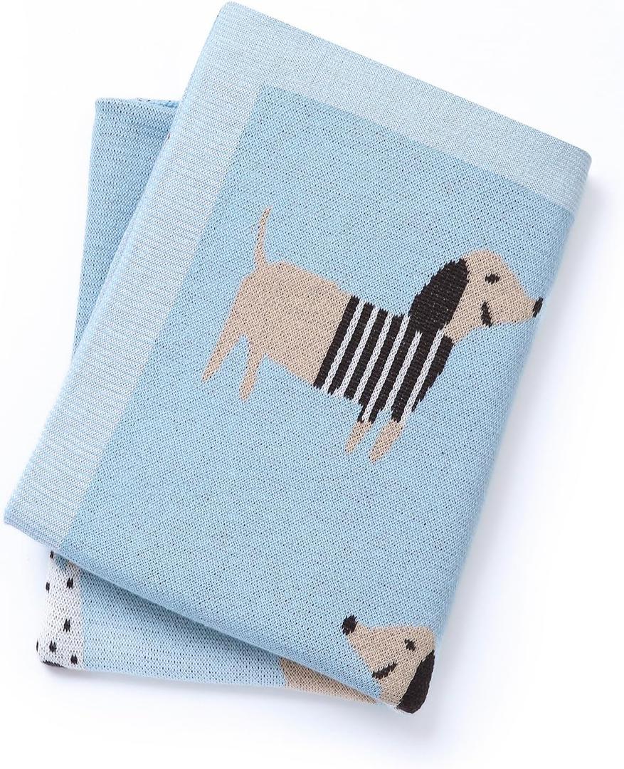 Baby Blanket 100% Cotton Soft Cooling Summer Receiving Swaddle Blankets for Boy Girl-Blue Dachshund Puppy Dog 40x30in