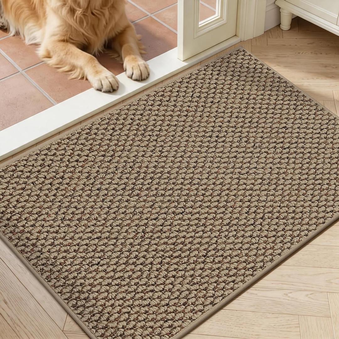 Dirt Trapper Door Mat 24" x 36", Non Slip Washable Doormat, Beige | Stain Resistant and Absorbent Welcome Mat, Dog Door Mats,Low Profile Entrance Floor Mats for Front Back Door