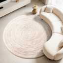 Asrug Imitation Jute Low Pile Round Rug Area Rug Washable Non-Slip Circle Rug Soft Plush Touch Circle Rugs Round for Kitchen Bathroom Living Bedroom Nursery, Carpet 6ft /72 inch/183 cm Khaki