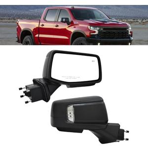 For Chevrolet Silverado 2019-2024 Door Mirror with Textured Black Cover Power Heated Manual Folding with Turn Signal Light Puddle Light Blind Spot Glass and Temp Sensor 10P Passenger Side RH
