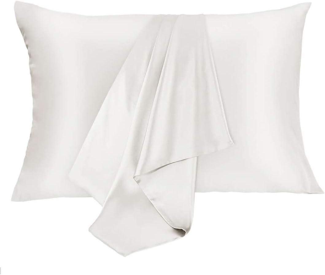 JOGJUE Silk Pillowcase for Hair and Skin 2 Pack 100% Mulberry Silk Bed Pillowcase Hypoallergenic Soft Breathable Both Sides Silk Pillow Case with Hidden Zipper, Standard Size Pillow Cases (White)