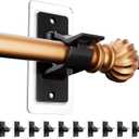 No Drill Curtain Rod Brackets, 10-Pack Self-Adhesive Curtain Rod Holders, Nail-Free Adjustable Hooks for 0.5-1.18 Inch Poles, Heavy-Duty Black Curtain Rod Hangers