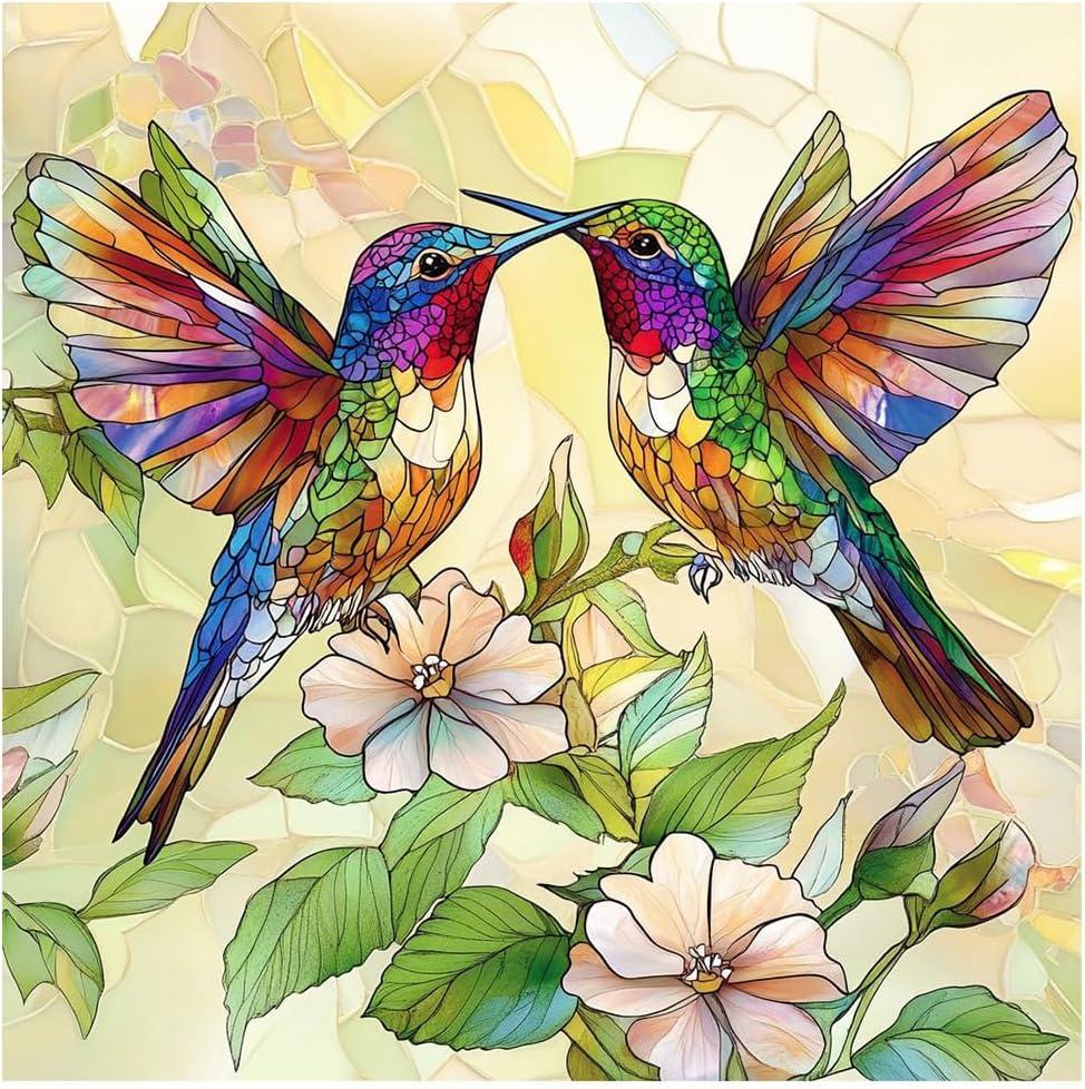 DIADAY 5D Hummingbird Diamond Painting Kit, Diamond Art Kits for Adults & Beginners, Full Drill Round Gems, Stained Glass Art DIY Dot Craft, Home Wall Decor Gift, 12x12 Inches