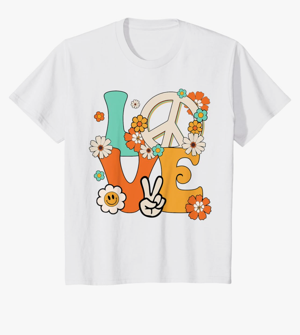 Peace Sign Love T Shirt 60s 70s Tie Dye Hippie Costume T-Shirt XS