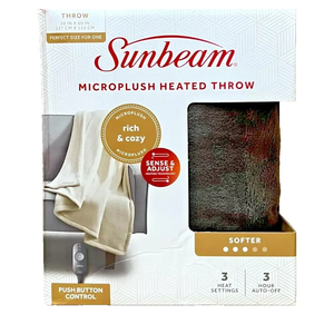 Sunbeam Royal Luxe Walnut Heated Personal Throw Blanket, Cozy-Warm, Adjustable 3 Heat Settings, 50x60