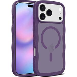 Magnetic for iPhone 17 Pro Max Case, (Compatible with Magsafe) Curly Wavy Frame Hard Translucent Matte Clear Back Cover for Women Men TPU Bumper Shockproof Phone Case (Purple)