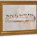 QWETYY666 Gold Framed The Last Supper Wall Art Jesus Last Supper Canvas Wall Decor Christian Picture Print Religious Christ for Living Room Dining Room Church Home Painting Artwork 16x24 inch