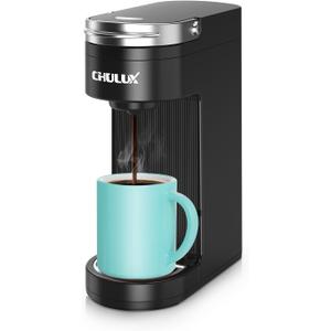 CHULUX Slim Single Serve Coffee Maker for K Cup, Mini Travel One Cup Coffee Machine for Home, Desk, Kitchen and Bedroom, Fits Travel Mug, Matte Black