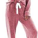 Ekouaer Women's Pajamas Long Sleeve Sleepwear Casual Button Down Loungewear Soft Pjs Set (Wine, S)