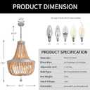 6-Lights Farmhouse Boho Wood Bead Chandelier,Modern Natural Wooden Beaded Pendant Light Fixture,E12 Adjustable Pendant Lighting for Dining Room Living Room Bedroom, Large