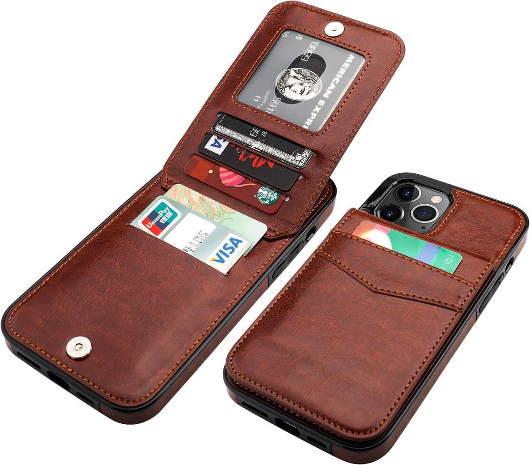 KIHUWEY Compatible with iPhone 12 Pro Max Case Wallet with Credit Card Holder, Premium Leather Magnetic Clasp Kickstand Heavy Duty Protective Cover for iPhone 12 Pro Max 6.7 Inch(Brown)