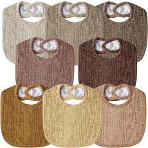 Muslin Baby Bibs for Unisex Boys Girls, Cotton Drool Bibs, Adjustable Newborn Bibs for Drooling and Teething (8 Pack-earth)