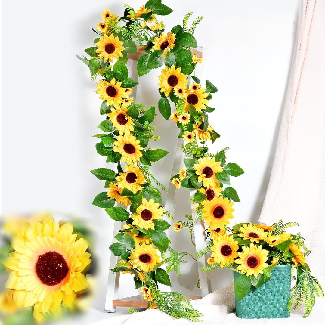 Naidiler Vibrant Full Sunflower Garland for Decoration, 6.2Ft Pretty Sunflower Vine for Wedding Baby Shower Boho Birthday Party Table Room Backdrop Dcor