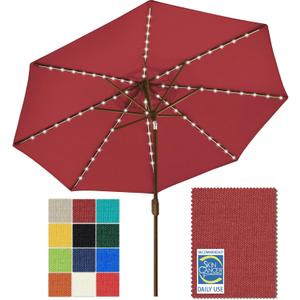 EliteShade USA 10-Year-Non-Fading 9ft Market Patio Umbrella, Commercial Grade Table Sun Umbrella with 80 Solar LED Lights, Crank Open, Windproof & UPF 50+ UV Protection for Garden, Deck, Pool, Backyard, Burgundy