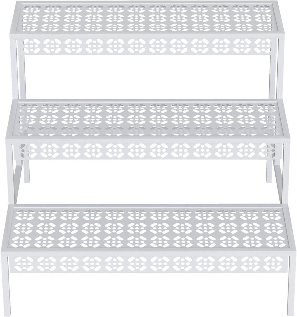 Garden 4 you 3 Tiers Metal Plant Stand,Rectangular Ladder Flower Pots Outdoor Plant Rack, Indoor Plant Display Rack, Heavy Duty Utility Storage Organizer for Home Garden Patio Balcony, Stair Style(White)