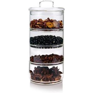 Glass Storage Jars with Lid,Multi-Tier Stackable Containers Kitchen Food Canisters Sweets Canning Glass Jar 4-Tier