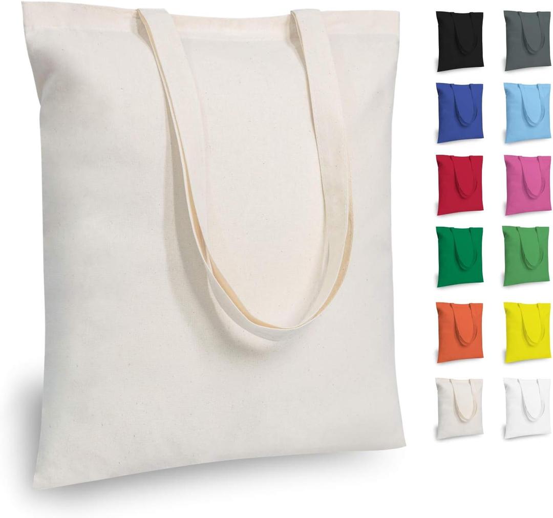 TOPDesign 12-Pack Economical 16"x15" Cotton Tote Bags, Lightweight Medium Reusable Grocery Shopping Cloth Bags, Suitable for DIY, Advertising, Promotion, Gift, Activity (Beige)