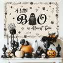 Halloween Baby Shower Backdrop A Little Boo is Almost Due Baby Shower Party Decorations Floral Ghost Photography Background Photo Booth Banner Decor for Halloween A Little Boo is On The Way Party