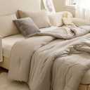 ROSGONIA Queen Comforter Set Oatmeal, 3pcs(1 Boho Oatmeal Comforter & 2 Pillowcases) All Season Soft Bedding Lightweight Bedspread Blanket Quilt, Queen Comforter 90"x90"