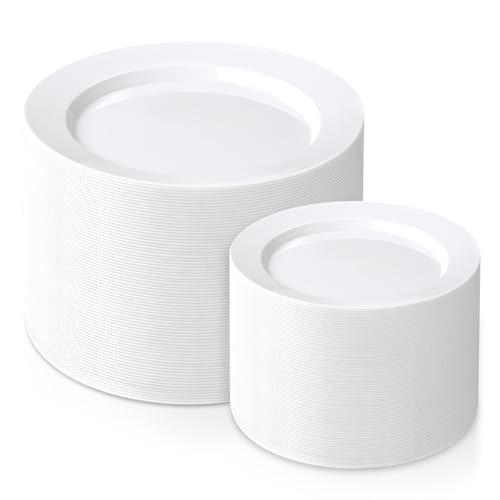 Amazon.com: FLOWERCAT 200PCS White Plastic Plates Disposable Plates for Party - Heavy Duty Plastic Plates - 100 10" Dinner Plates and 100 7" Salad Plates for Christmas,Thanksgiving Parties New Year and Events : Health & Household