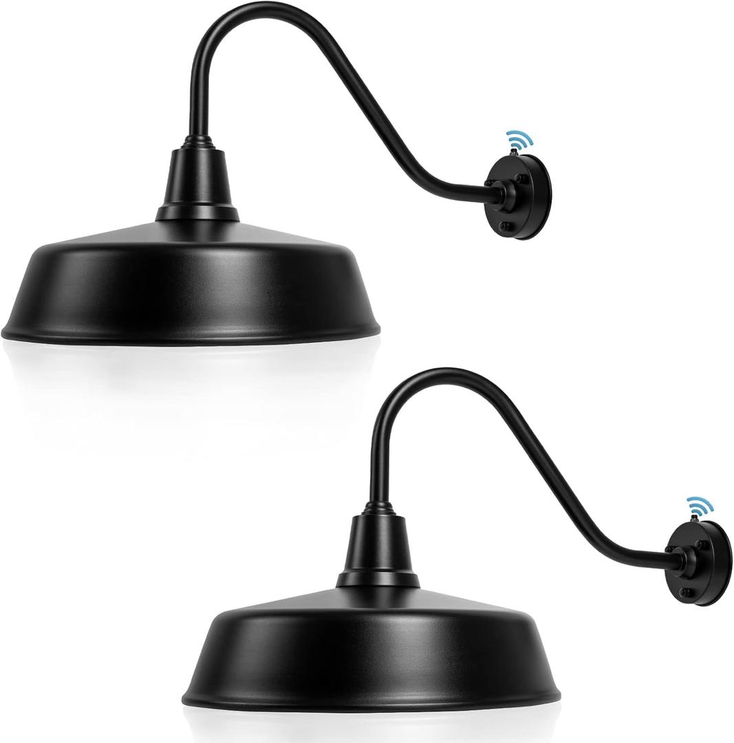 24 inch Barn Lights Outdoor Gooseneck Lighting, Dusk to Dawn Black Exterior Barn Lights, Farmhouse Wall Lighting Fixtures with Sensor for Porch Garage (2, 24" Diameter)