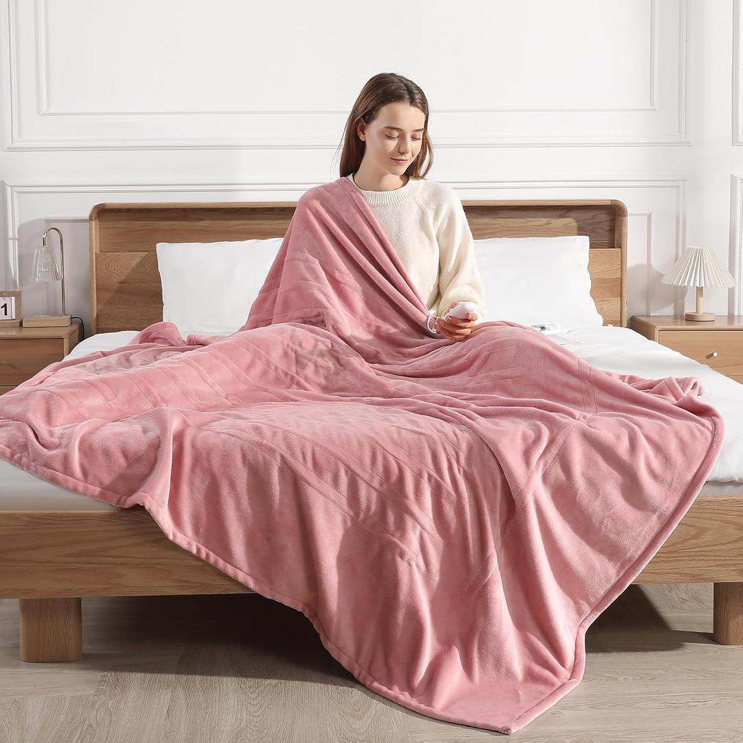 Pink Heated Blanket Full Size Electric Blanket with 5 Heating Level & 10 Hour Timer, Upgraded Flannel Lightweight but Warmer, ETL Certified & Overheat Protection, Gifts for Grandma(Dusty Pink) (72" x 84" Full)