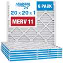Aerostar 20x20x1 MERV 11 - 6 Count - Pleated HVAC, Furnace & Air Conditioner Filters - Removes Dust, Cold & Flu Germs, Lint, Mold, Pet Dander, Allergy-Causing Pollen, Smog & Smoke