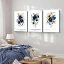 3 Pcs Framed Blue Botanical Floral Canvas Wall Art Religious Inspirational Nautical Style Bible Verse Floral Posters Prints Home Decor for Church Living Room Bedroom 16x24 inches Ready To Hang