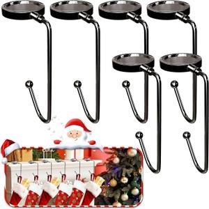 Christmas Mantle Stocking Holders Set of 6 - Upgrade Non-Slip Fireplace Hangers, Lightweight Metal Hooks for Christmas Party Decoration (Nickel)