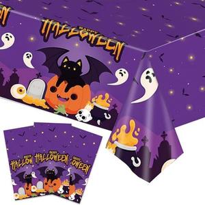 CAVETEE Halloween Tablecloth Set, 3 - Pack Party Decorations Table Covers with Pumpkin Ghost Pattern, Perfect for Halloween Party Supplies (Purple)