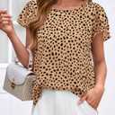 Zenlonr Womens Short Ruffle Sleeve Tops, 2026 Crewneck Leopard Shirts,Summer Casual Blouses for Work,Going Out&Daily Wear (Brown, S)