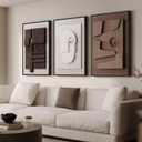 Large 3D Textured Framed Neutral Abstract Wall Art for Living Room, 3 Piece Modern Artwork for Walls, Minimalist White and Brown Geometric Wall Paintings for Hallway, Stair, Office Wall Decor 24x36 In, 24"W x 36"H x 3Pcs