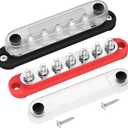 DAIERTEK Battery Bus Bar 12V Marine 7 x 1/4" (M6) Power Distribution Block with Cover 12V - 48V Positive & Negative Busbar Terminal Block for Automotive Car Boat