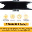 756-04325 Idler Pulley Replaces Cub Cadet 756-04325 Idler Pulley MTD 756-04325 Idler Pulley 756-04325 V Idler Pulley 756 04325 75604325 for Cub Cadet LT1042 LT1046 LTX1042, LT2000 Tractors