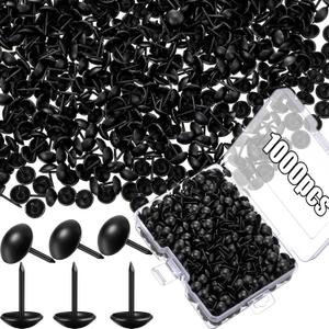 Outus 1000 Pcs Black Upholstery Tacks 7/16 Inch Decorative Furniture Tacks Thumb Pins Upholstery Nails with Storage Box for Upholstered Furniture Cork Board DIY Project Home Decor 11 x 17 mm (Black)