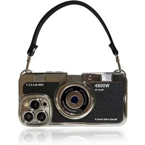 Case Compatible with iPhone 16 Pro Max,Cute 3D Vintage Camera Phone Cover with Hand Strap Unique Cool Silicone TPU Case Shockproof Protector Women Girls for iPhone 16 Pro Max Black