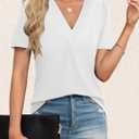 Agnes Urban Womens Tops Dressy Casual V Neck Short Sleeve Shirts Summer Loose T Shirts Trendy Tops Tunic Blouses (White, XL)