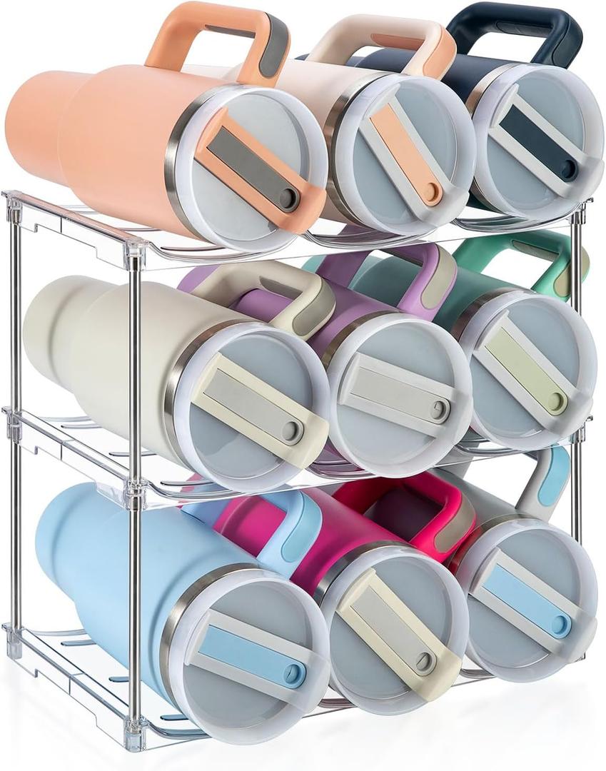 Sbosbo Water Bottle Organizer for Stanley 40 oz Tumbler, Stackable Tumbler Storage, 3 Pack Water Bottle Organizer for Cabinet, Pantry Kitchen Storage & Organization for Stanley Cup - Hold 9 Bottles