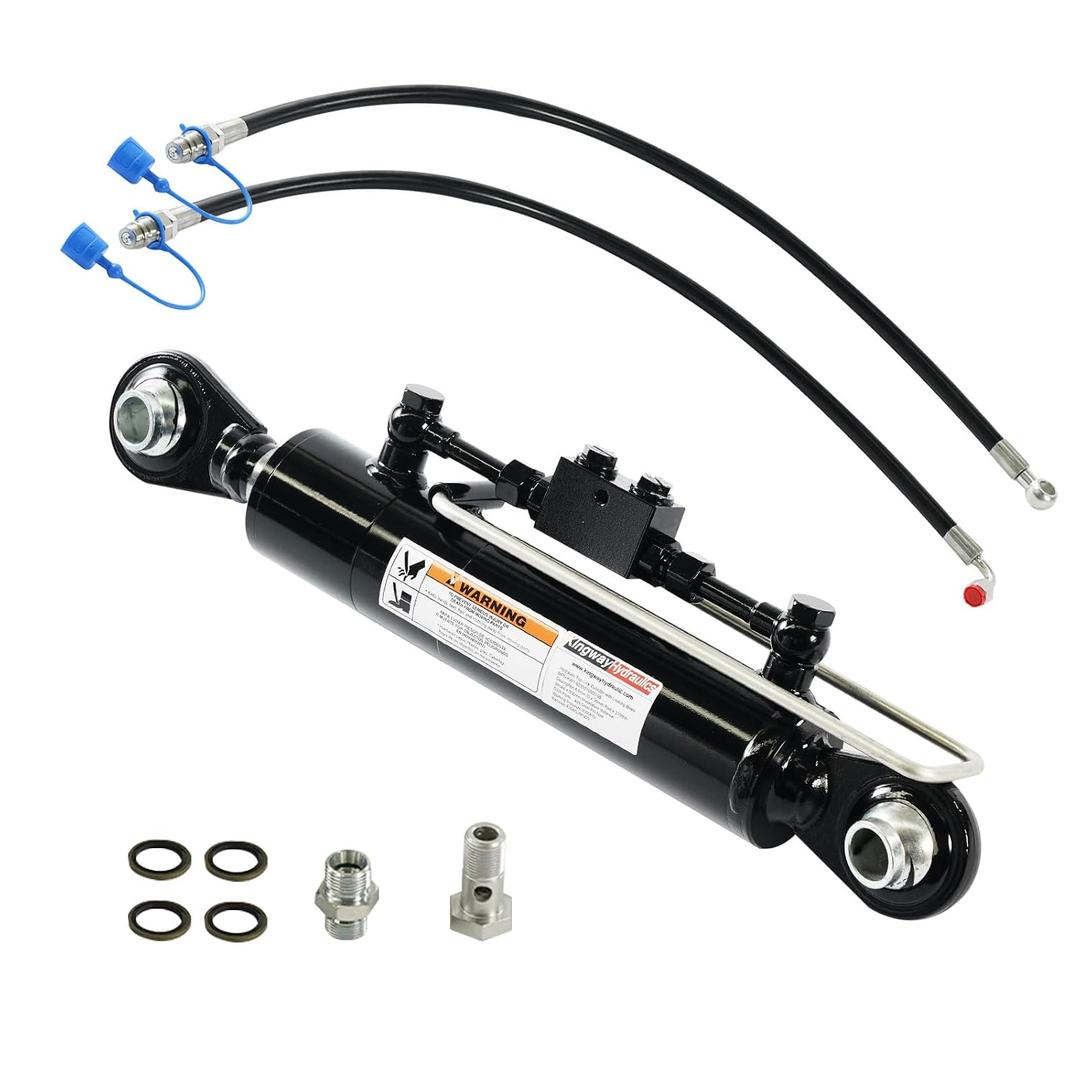 KINGWAY Hydraulic Top Link Cylinder Cat 2-2, 19 11/16"-27 15/16" | 8 1/4" Stroke, 12000 lbs Push Force, 8600 lbs Pull Force, Dual Check Valves, with Locking Block, 2 Hoses, OEM Replacement