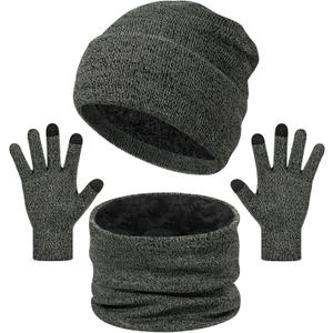 Senker Fashion Winter Beanie Hat Scarf and Touchscreen Gloves Set for Men, Warm Knit Skull Cap with Fleece Lined Gifts (Gray)