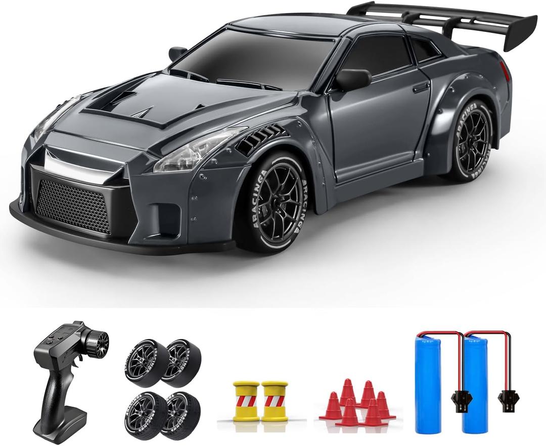 ACAMMZAR RC Drift Car, 1:24 Remote Control Car for Kids, 20KM/H 4WD High Speed RC Cars with Lights, Extra Racing Tires, Vehicle for Adults Boys Girls, Gray