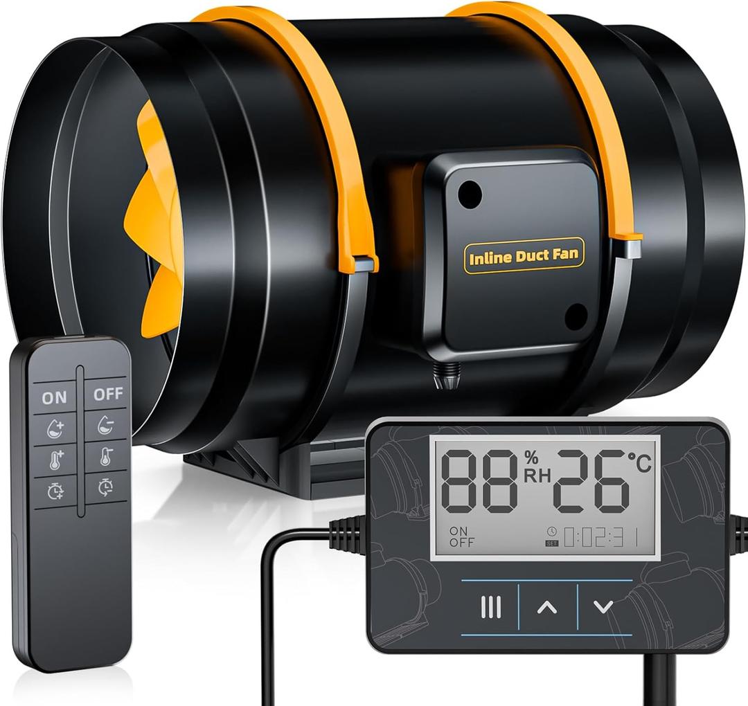 2nd Gen 8-Inch Smart Inline Duct Fan with Remote, 433MHz Wireless Control, 100m Range Temperature & Humidity Controller for Cooling Booster, Grow Tents & Hydroponics