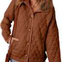 EVALESS Women's Lightweight Diamond Quilted Jacket Casual Winter Open Front Button Down Puffer Coat Outwear Cardigan (Coffee) 
Small