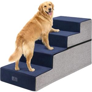 Veehoo 4 Steps Foam Dog Stairs for Large Dogs 24" H, 20" Extra Wide Dog Steps for High Bed with Support Board, Soft Non Slip Dogs Stairs Pet Ramp Ladder for Senior Elderly Pet, Support up to 110 lbs